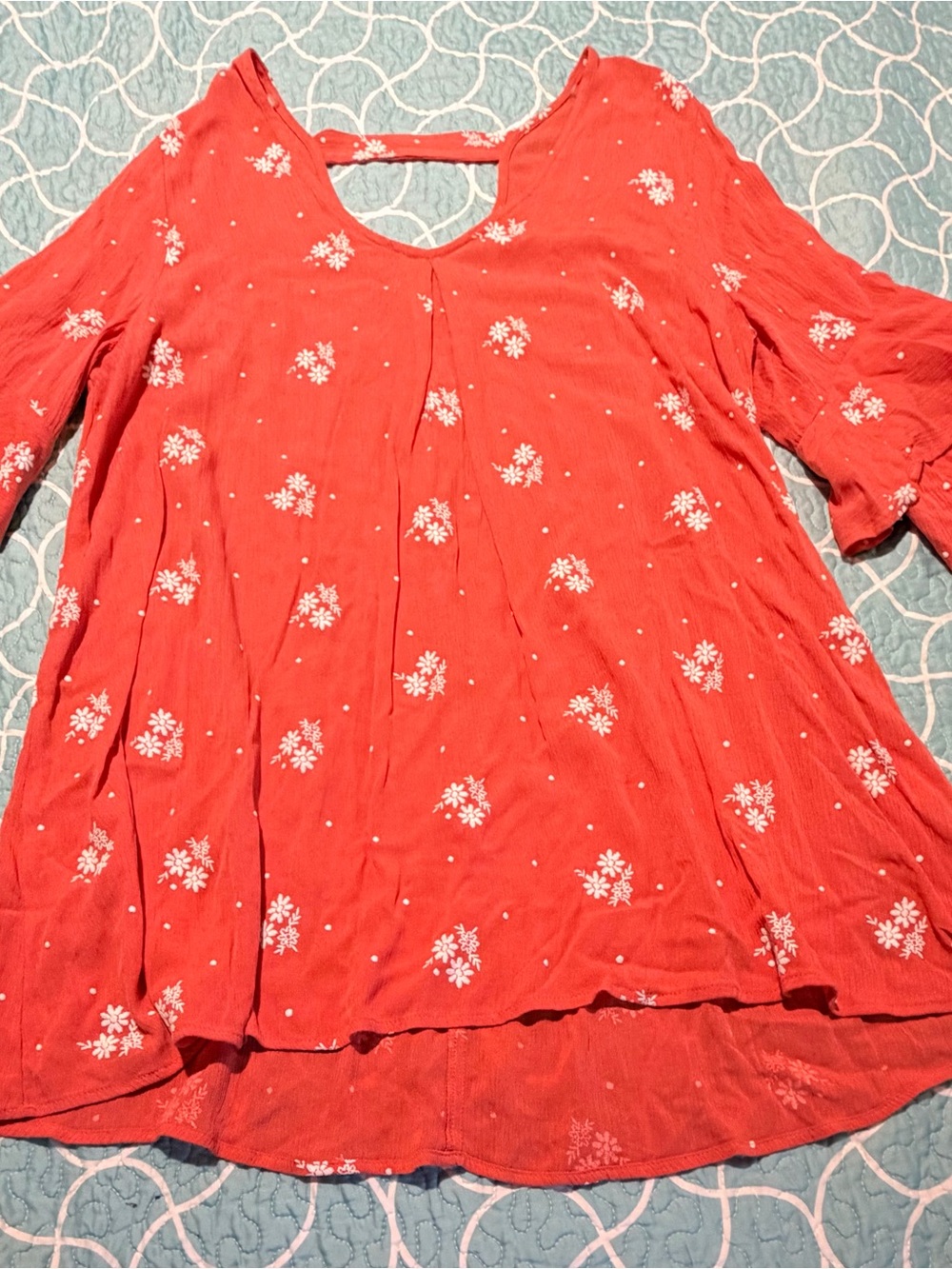 Misia Coral Tunic Blouse with White Floral Print